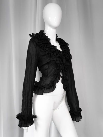 + Black mesh ruffle shirt +