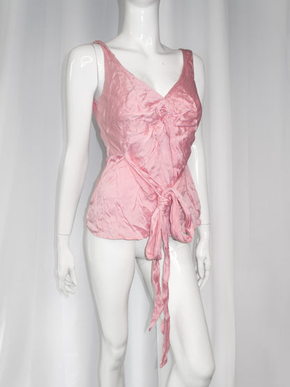 + Silk pink tied top +