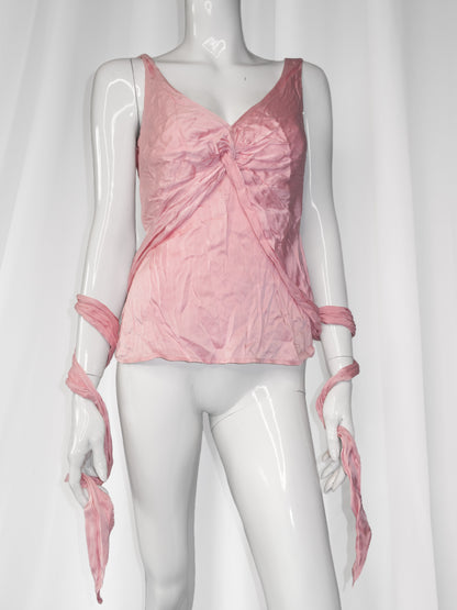 + Silk pink tied top +