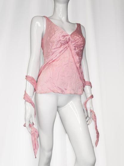 + Silk pink tied top +