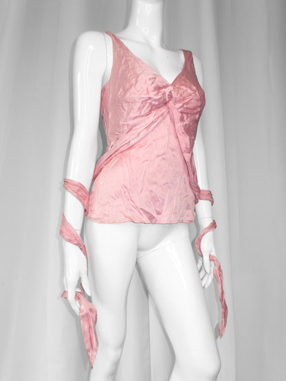 + Silk pink tied top +