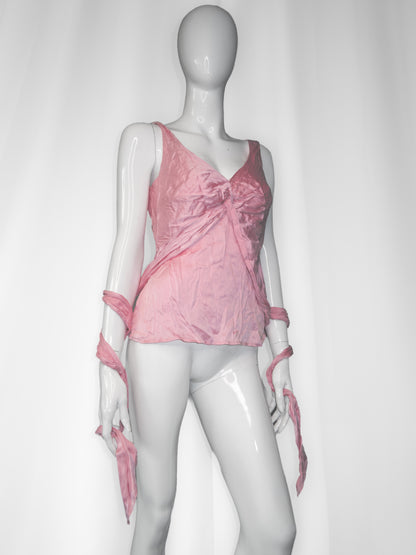+ Silk pink tied top +