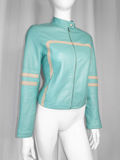+ Electric blue biker jacket +