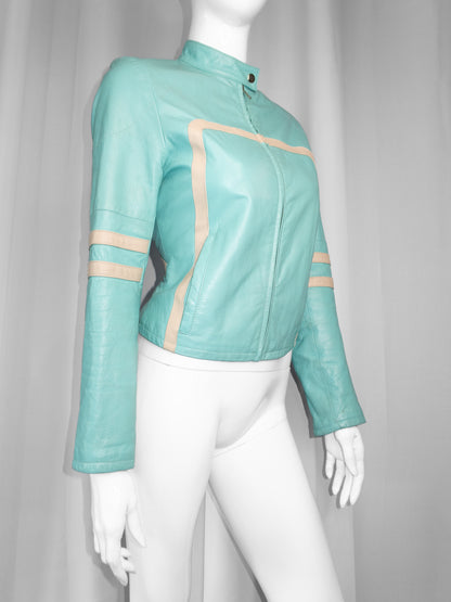 + Electric blue biker jacket +