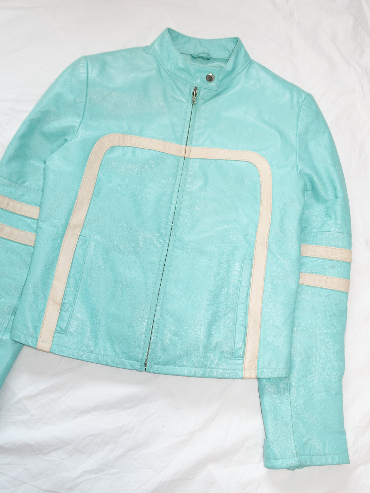 + Electric blue biker jacket +