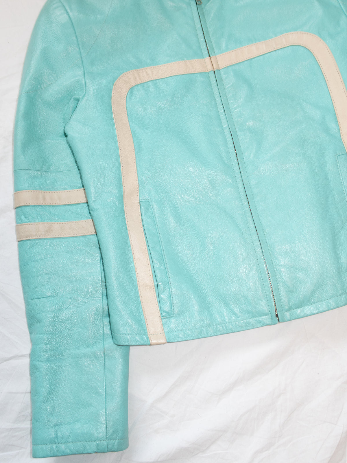 + Electric blue biker jacket +