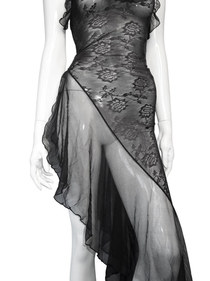 + Asymmetrical lace dress +