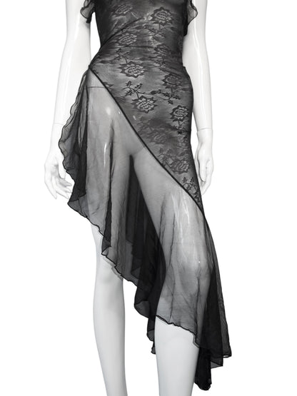 + Asymmetrical lace dress +