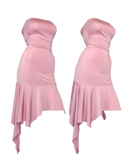 + Asymmetrical pink tube dress +