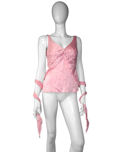 + Silk pink tied top +