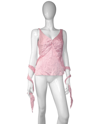 + Silk pink tied top +