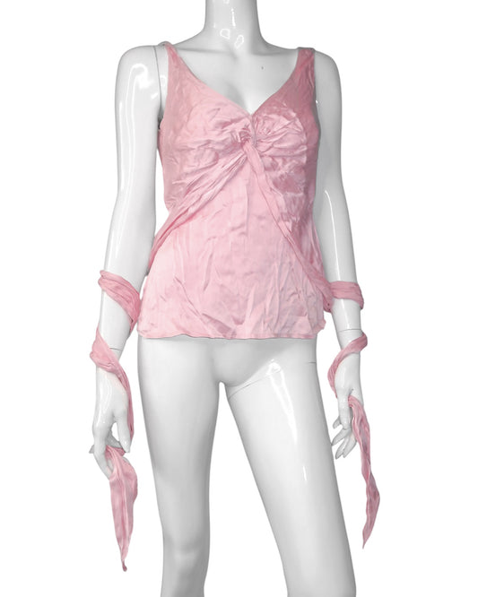 + Silk pink tied top +