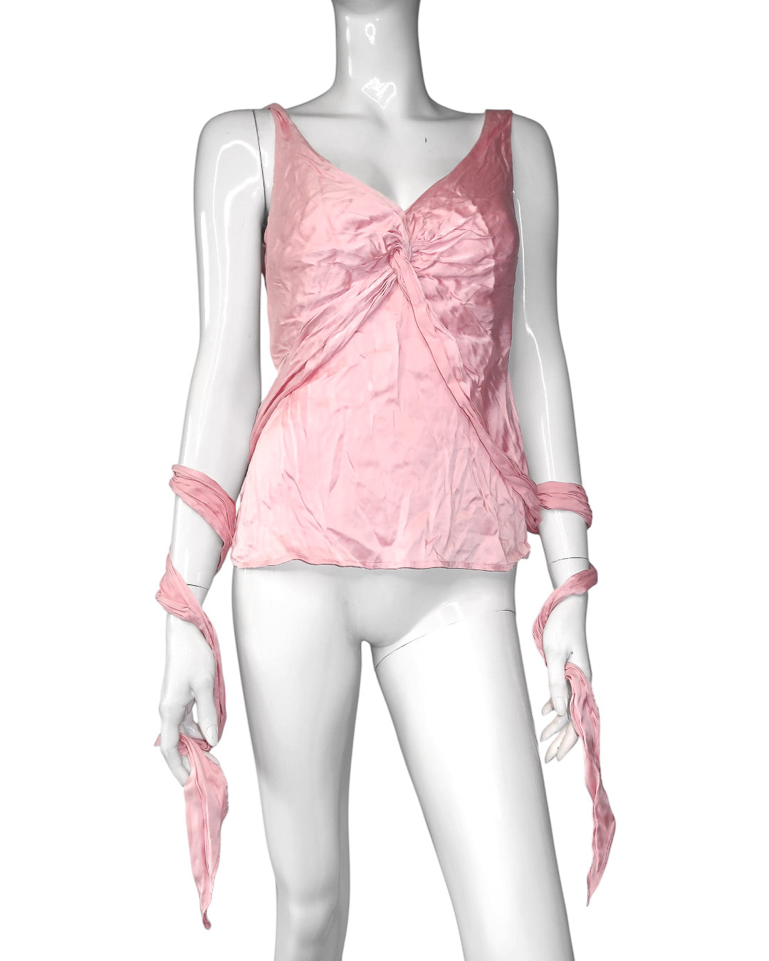 + Silk pink tied top +