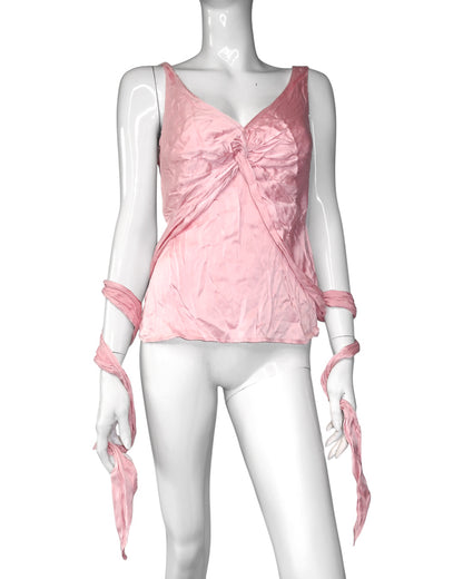 + Silk pink tied top +