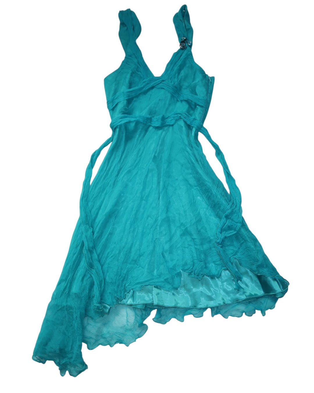 + Silk teal asymmetrical dress +